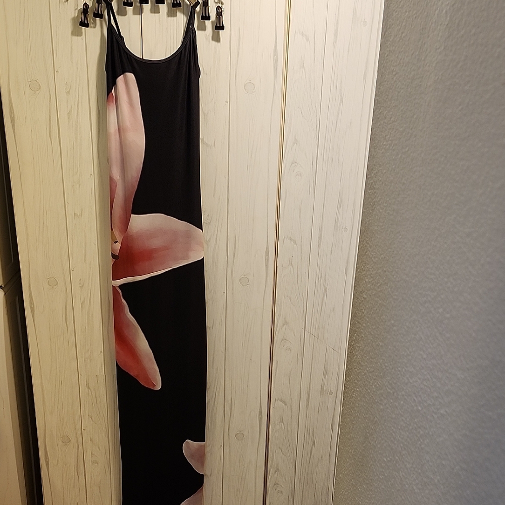 Harper Elegant Black Maxi Dress with Pink Floral Pattern